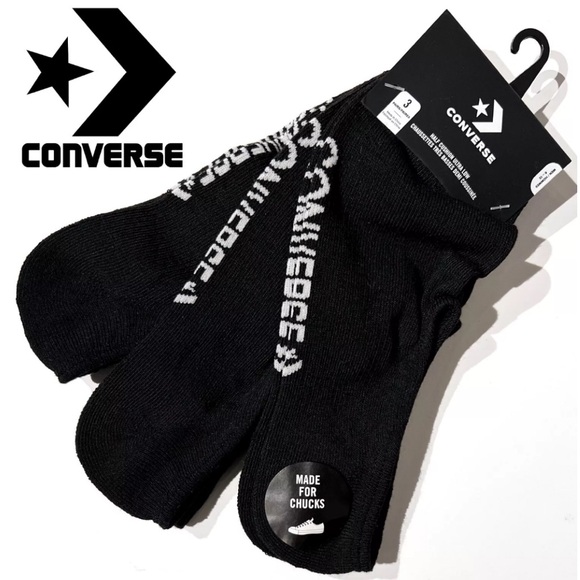 Converse Ultra Low Socks 3 Pair Men 6-12 Black w White Logo 4 Chucks HalfCushion - Picture 2 of 9